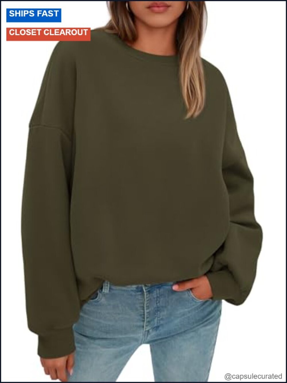 Oversized Crewneck Pullover Fleece Sweatshirt Casual Winter